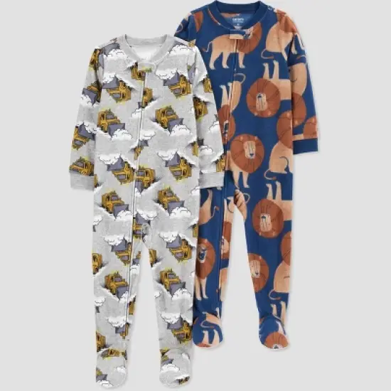 Carter's Just One You&reg;️ Toddler Boys' 2pk Snow Trucks and Lions Fleece Footed Pajama - Blue image {3}