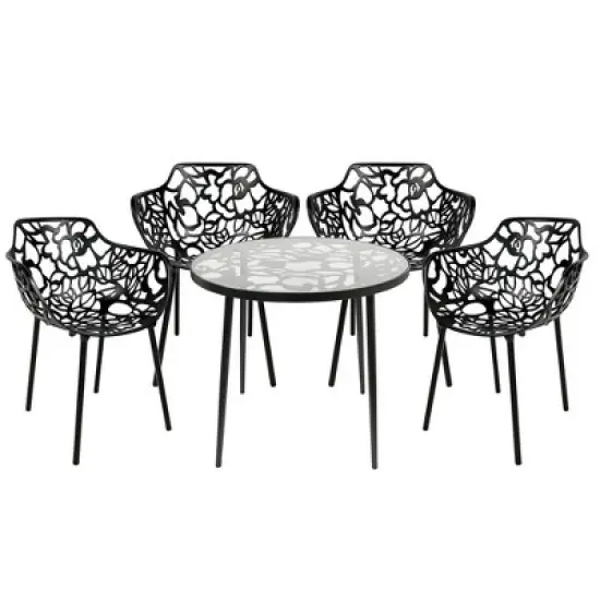 LeisureMod Devon 5-Piece Aluminum Outdoor Patio Dining Set - Glass Top, Stackable Chairs image {15}