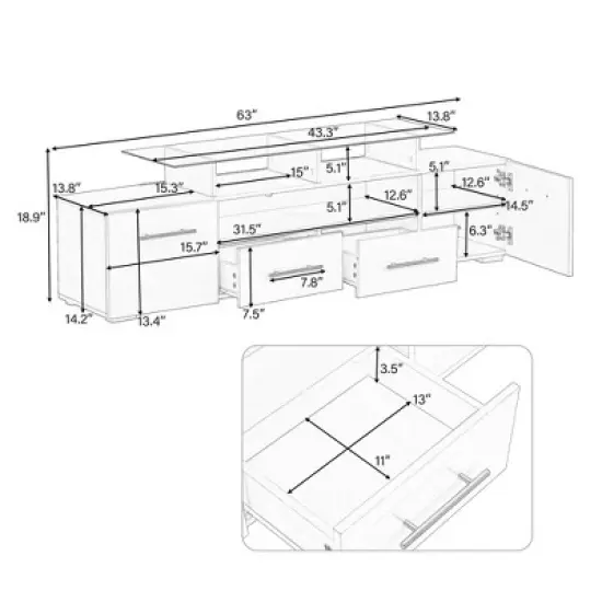ModernLuxe Modern Stylish Functional TV stand with Color Changing LED Lights High Gloss TV Cabinet image {9}