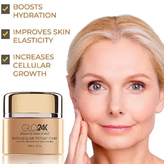 GLO24K Night Cream with 24k Gold, Retinol, Hyaluronic Acid, And Vitamins For Optimal Hydration! image {4}