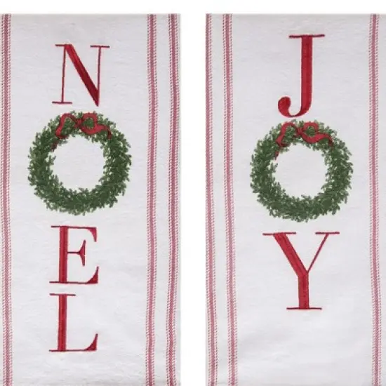 Transpac Fabric Embroidered Wreath Tea Towel Set of 2 Christmas Kitchen Textiles Cotton Home Decorations image {1}