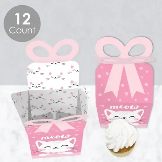 Big Dot of Happiness Purr-fect Kitty Cat - Square Favor Gift Boxes - Kitten Meow Baby Shower or Birthday Party Bow Boxes - Set of 12 image {2}