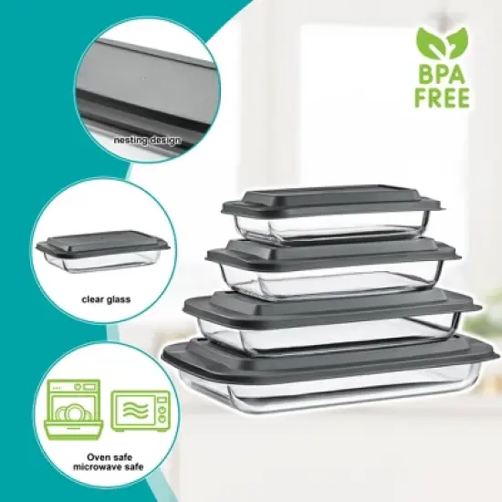 Sorbus 8-Piece Deep Glass Baking Dish Set with Lids - Versatile, Durable, Oven-Safe, & Dishwasher-Safe for Easy Baking, Storing, & Serving image {4}