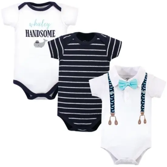 Little Treasure Baby Boy Cotton Bodysuits 3pk, Whale Suspenders image {4}