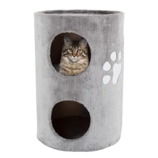 Pet Adobe Two-Story Cat Condo With Scratching Pad - Gray image {1}
