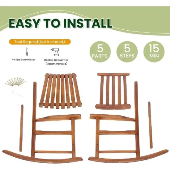 Outdoor Rocking Chair, Acacia Wood Patio Porch Rocker for Garden, Deck or Yard image {6}