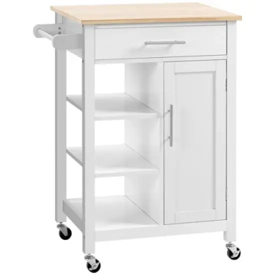 HOMCOM Compact Kitchen Island Cart on Wheels, Rolling Utility Trolley Cart with Storage Shelf & Drawer for Dining Room image {3}