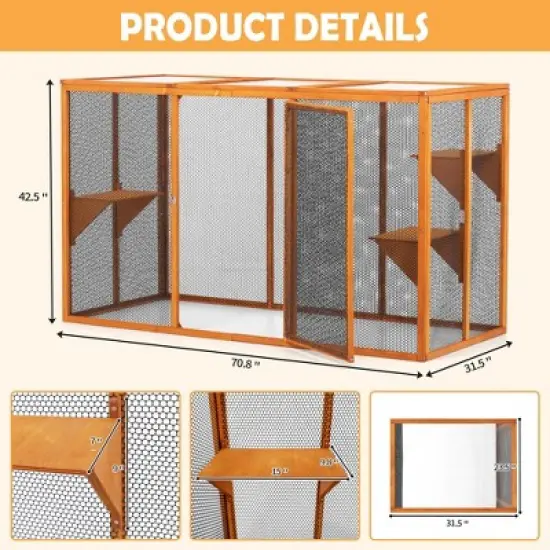 Sevobal Pet Crates and Houses Detachable Cat Enclosure with Waterproof Roof and 3 Jumping Platforms, Removable Cat Cage, Orange, 70.8"*31.5"*42.5" image {3}