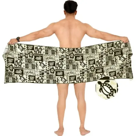 LA LEELA Men's Pareo Sarong Mini Beach Party Wrap One Size Tropical Black image {3}