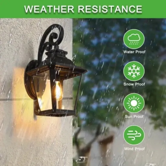 Wellfor 21" Aluminum Outdoor Wall Light: Lantern-Style, Waterproof, Patio Decor - Black image {9}