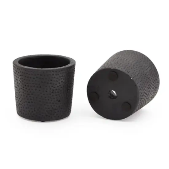 Farmlyn Creek 4 Piece Set Round Black Cement Planter Indoor Outdoor with Modern Wood Base, 8.8 x 3.15 x 2.67 in image {4}