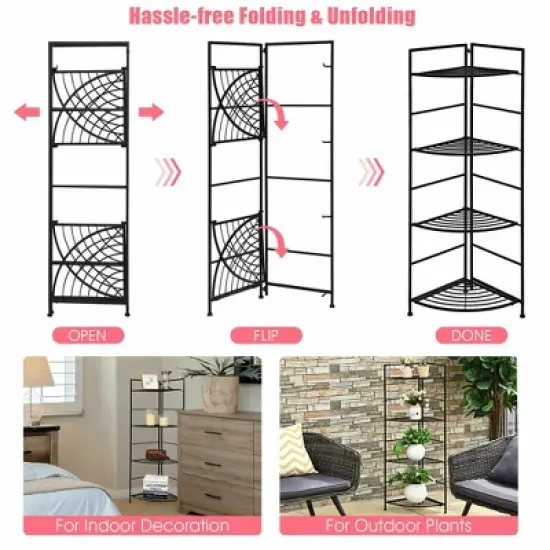 Costway 4 Tier Folding Metal Shelf Plant Stand Storage Open Shelf Corner Display Rack image {8}