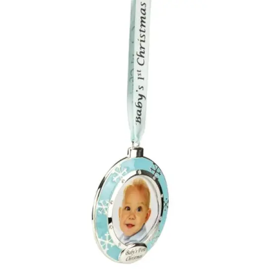 Northlight 3" Blue Silver-Plated Baby's First Christmas Ornament with European Crystals image {3}