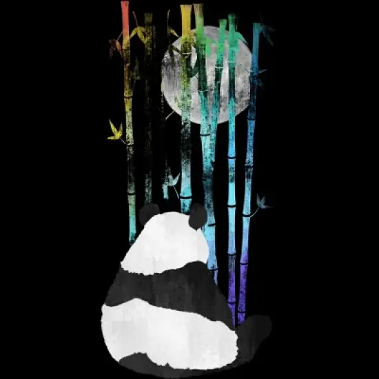 Junior's Design By Humans Panda, Bamboo & the Moon By ikaruz T-Shirt image {1}