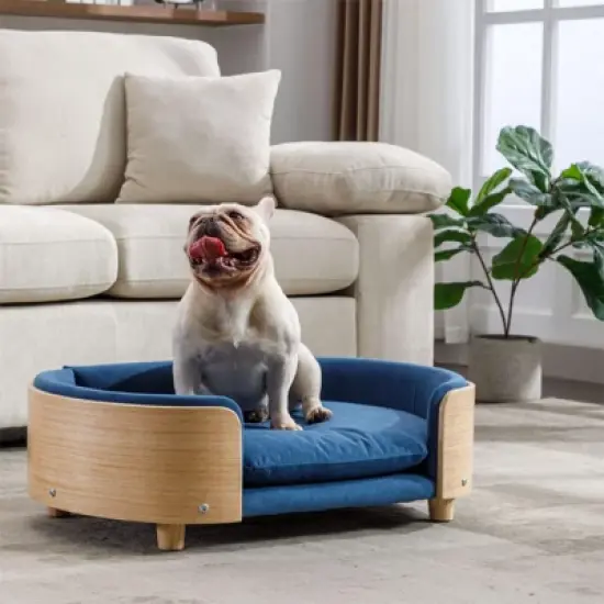 Bulldog Large Dog Beds With Removable Washable Cover, Velvet Cushion With Solid Wood legs and Bent Wood Back-The Pop Home image {8}