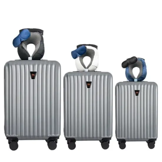 3-Piece Lightweight Hardshell Luggage Set with Double Spinner Wheels, Large Capacity, Includes 3-Piece U-Shaped Travel Pillow Set image {7}