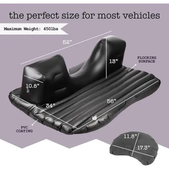 Zone Tech Inflatable Car Travel Air Mattress Back Seat Car blow up camping Bed with 2 Pillows and Pump kit Universal for Car SUV or Truck image {1}