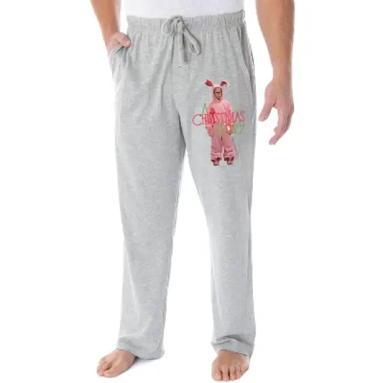 A Christmas Story Men's Ralphie Pink Nightmare Bunny Loungewear Pajama Pants Heather Grey image {3}