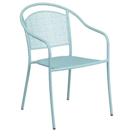 Emma and Oliver Commercial Grade 28" Square Sky Blue Folding Patio Table Set-4 Round Back Chairs image {3}
