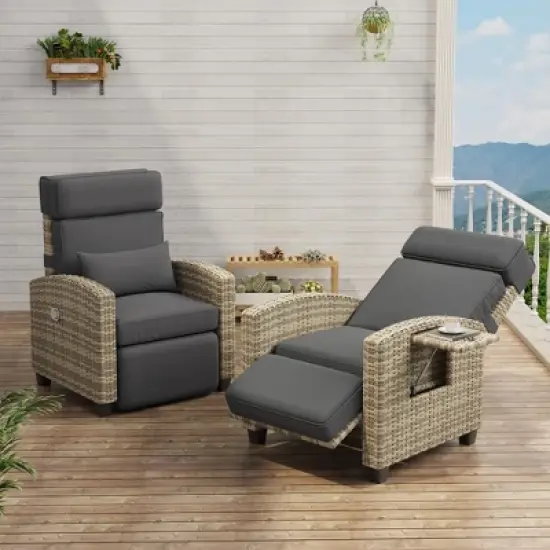Outdoor Recliner Chair with Cushion/Side Table, Patio Reclining Chairs with Adjustable Back and Footrest, Garden Lounge Furniture image {2}