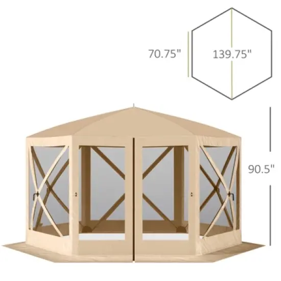 DSVIMOY 12'*12' Hexagon Screen House, Pop Up Portable Gazebo Canopy Shelter with Mesh Netting Walls, Beige, 139.75"*139.75"*90.5" image {2}
