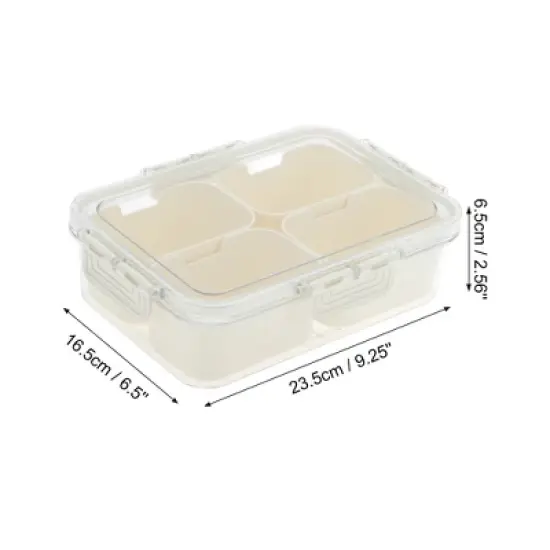 Unique Bargains Rectangle Fridge Food Storage Containers 4 Compartment White Transparent 1 Set image {3}
