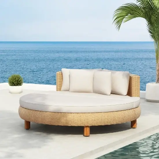 Christopher Knight Home Lauriel Boho Patio Plastic Wicker Daybed with Cushions and 4 Pillows image {9}