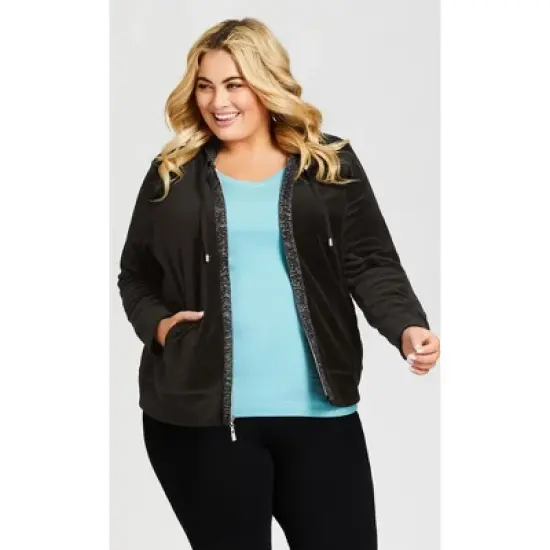Women's Plus Size Metallic Velour Jacket - black | AVENUE image {3}