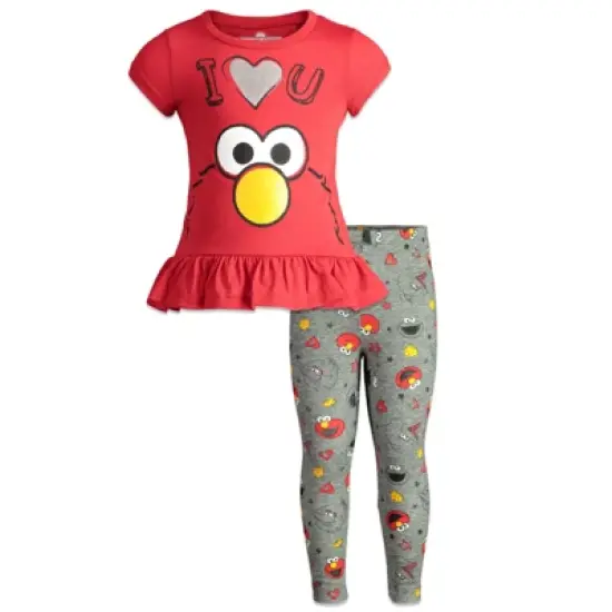 Sesame Street Big Bird Cookie Monster Elmo Girls Pullover T-Shirt and Leggings Outfit Set Little Kid image {7}