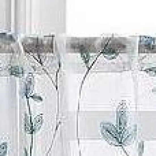 Kate Aurora Floral Embroidered Sheer Rod Pocket Kitchen Curtain Tier & Valance Set image {2}
