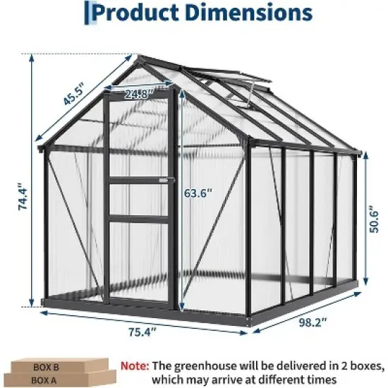 Garvee 6 x 8 FT Greenhouse, Greenhouse with Aluminum Frame, Lockable Door and Ajustable Roof Vent  for Outside Garden Backyard, Patio, Black image {1}