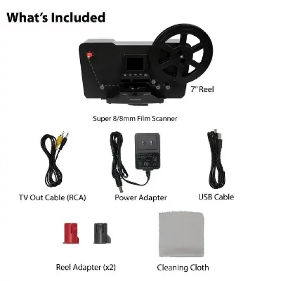 All-in-One Super 8/8mm Film Scanner, Converts 3", 5" & 7" Super 8/8mm Film Reels with Bonus 32GB SD Card - Black image {8}