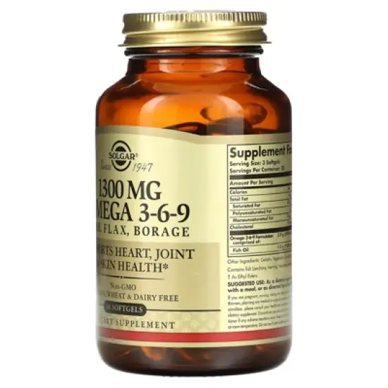 Solgar 1300 mg Omega 3-6-9 - 60 Softgels - Support for Heart, Joint & Skin Health - Non-GMO, Gluten Free - 20 Servings image {2}