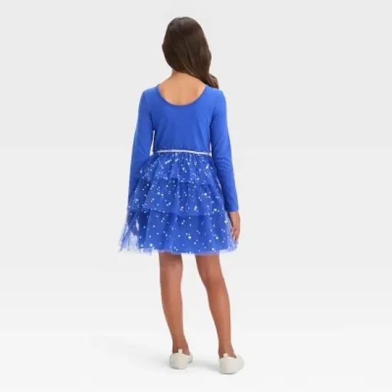 Girls' Long Sleeve Menorah Tiered Hanukkah Tulle Dress - Cat & Jack&trade; Blue image {3}