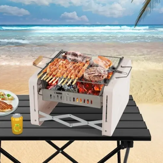 WELLFOR 15" Portable Charcoal Grill W-11412 Beige image {6}