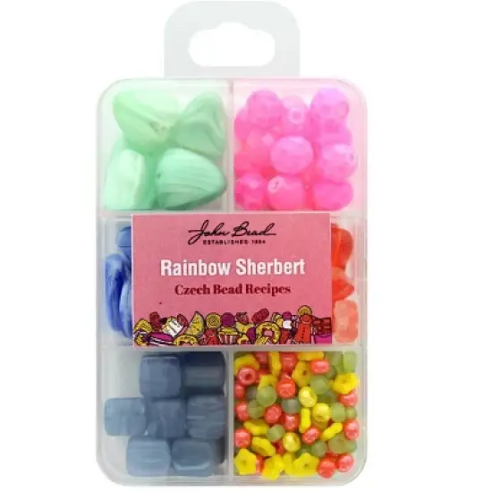 John Bead Recipe Box Mixed Glass Beads Rainbow Sherbert, 110g image {1}