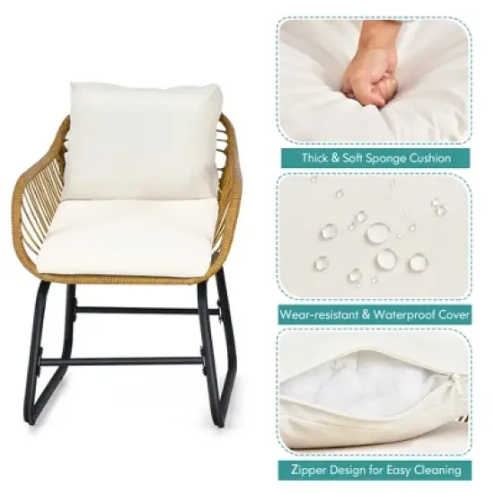 Costway 3PCS Patio Rattan Bistro Set All-Weather Cushioned Chair Table White image {8}