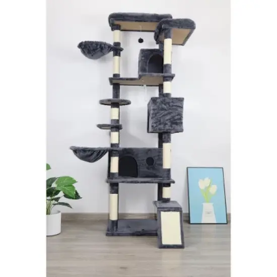 Racxily 84 in Cat Tree Tower with Large Condo Sisal Scratching Post Big Hammock and Top Platform image {4}