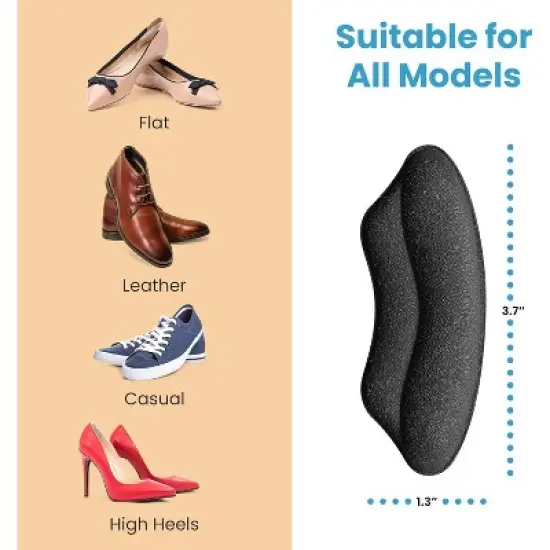 SereneLife Heel Pad Grip Liners &ndash; Sponge Cushion, Adhesive Backing, Faux Leather &ndash; Black & Apricot, 2 Pairs image {4}