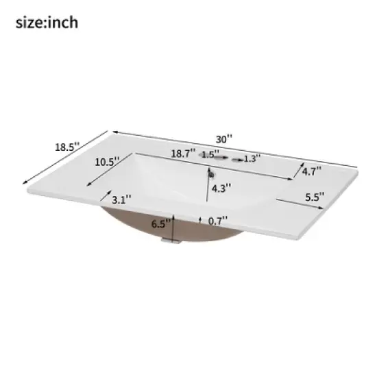 Gulches Modern Style Free Standing Bathroom Vanity Set, 30" Grey with Ceramic Sink, Soft Closing Doors image {3}