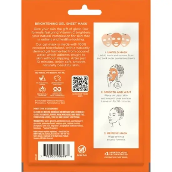 Burt's Bees Brightening Biocellulose Gel Mask - 1ct image {1}