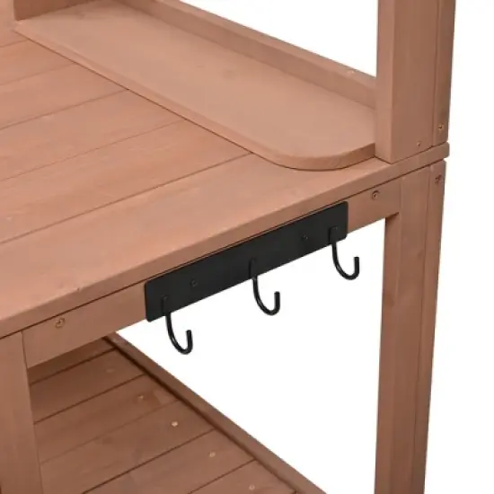 Garden Potting Bench Table Outdoor Patio Workstation with Drawer, Shelves, Cabinet, Pegboard with Hooks, Fir Wood Frame,Natural/White/Brown-ModernLuxe image {12}