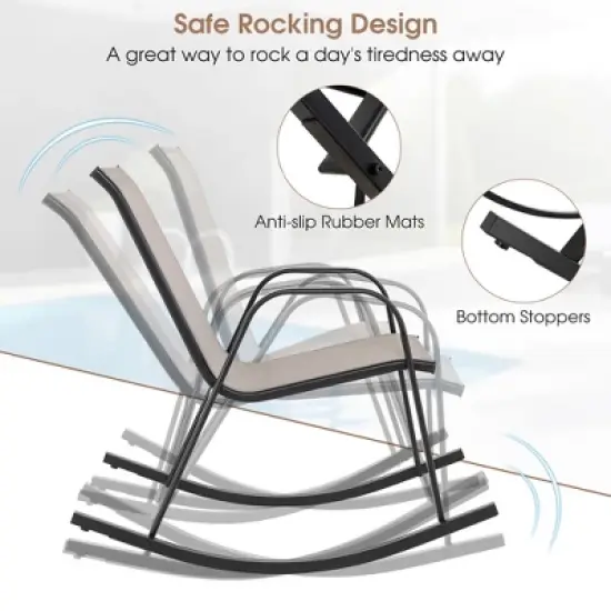 Tangkula Set of 2 Metal Rocking Chair Heavy-Duty Rocker Outdoor Anti-Slip Brown Patio image {2}