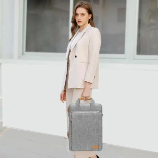 360 Protective Laptop Bag, 15.6 inch Vertical Computer Bag with Shoulder Strap & Front Raised & Vertical Pockets, Gray image {3}