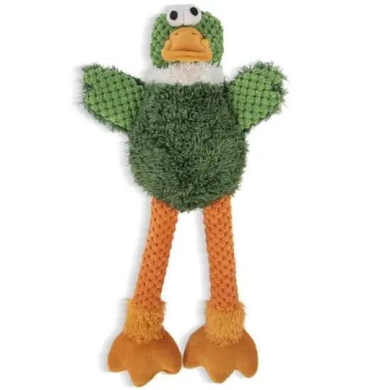 goDog Checkers Skinny Duck Squeaky Plush Dog Toy, Chew Guard Technology - Green, Small image {5}