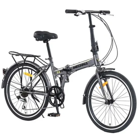 Gulches Urban Folding City Bike 24", Steel Frame, 7-Speed Shimano Derailleur, Dual V-Brakes, 24"&times;1.5 Black Anti-Slip Tyres image {1}