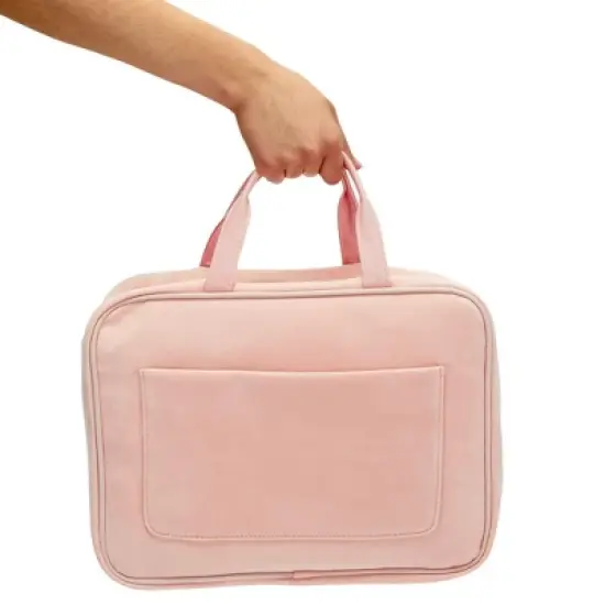 Glamlily Large Pastel Pink Travel Hanging Toiletry Bag with S Hook and Handle, Easy to Clean Polyester Fabric, 12.5 x 4 x 9.5 In image {2}