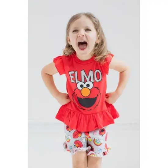 Sesame Street Elmo Girls T-Shirt and French Terry Shorts Outfit Set Little Kid image {3}