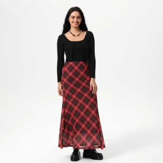 Women's Slight Fishtail Mesh Skirt - Wild Fable&trade; Red Plaid image {2}