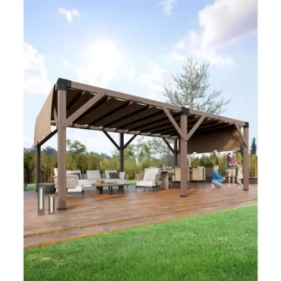 12 X 20 FT Wood Pergola, Retractable Shade Canopy, Outdoor Wooden Pergola for Patio image {1}